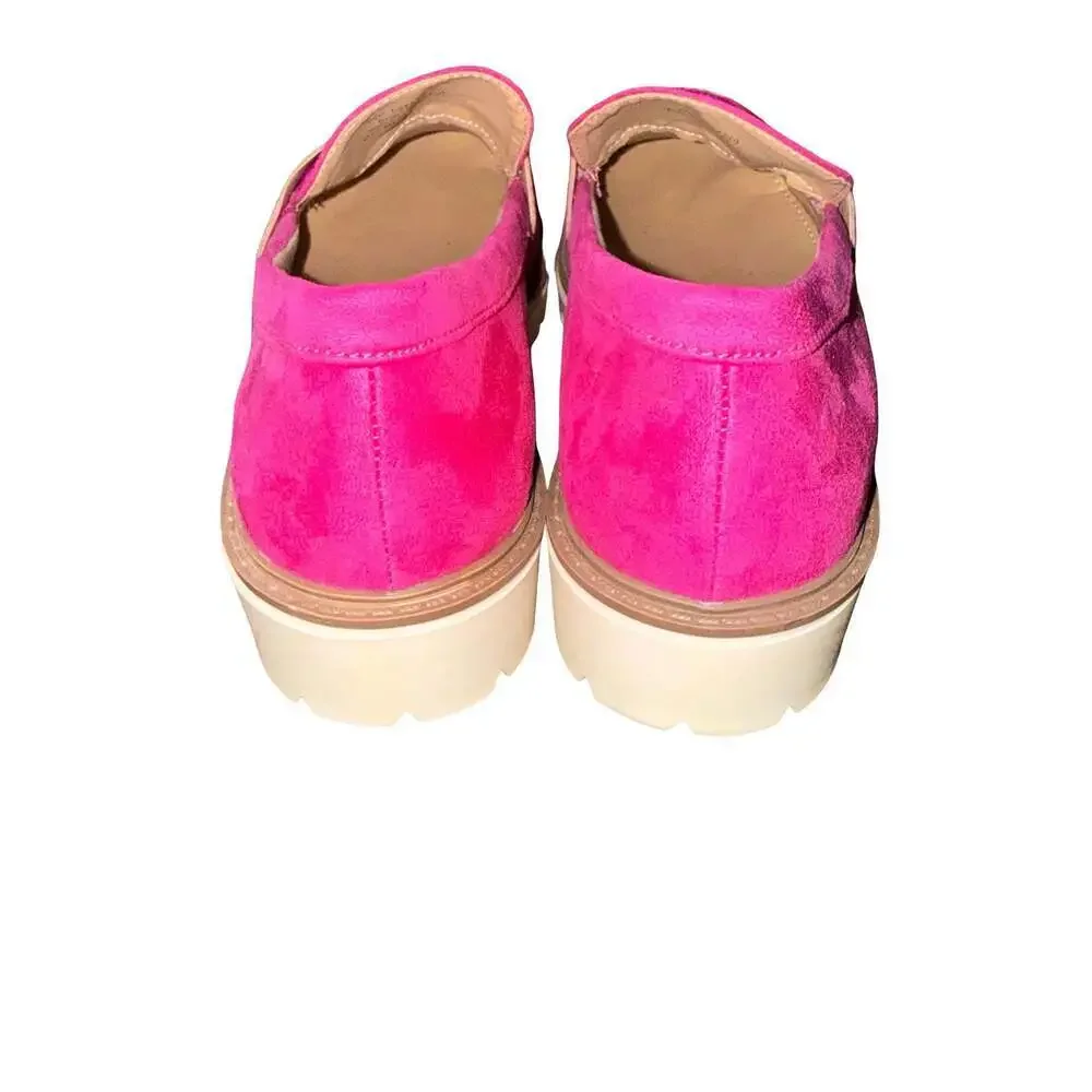 Journee Collection Kenly Pink Faux Suede Lug Sole Loafers size 9.5